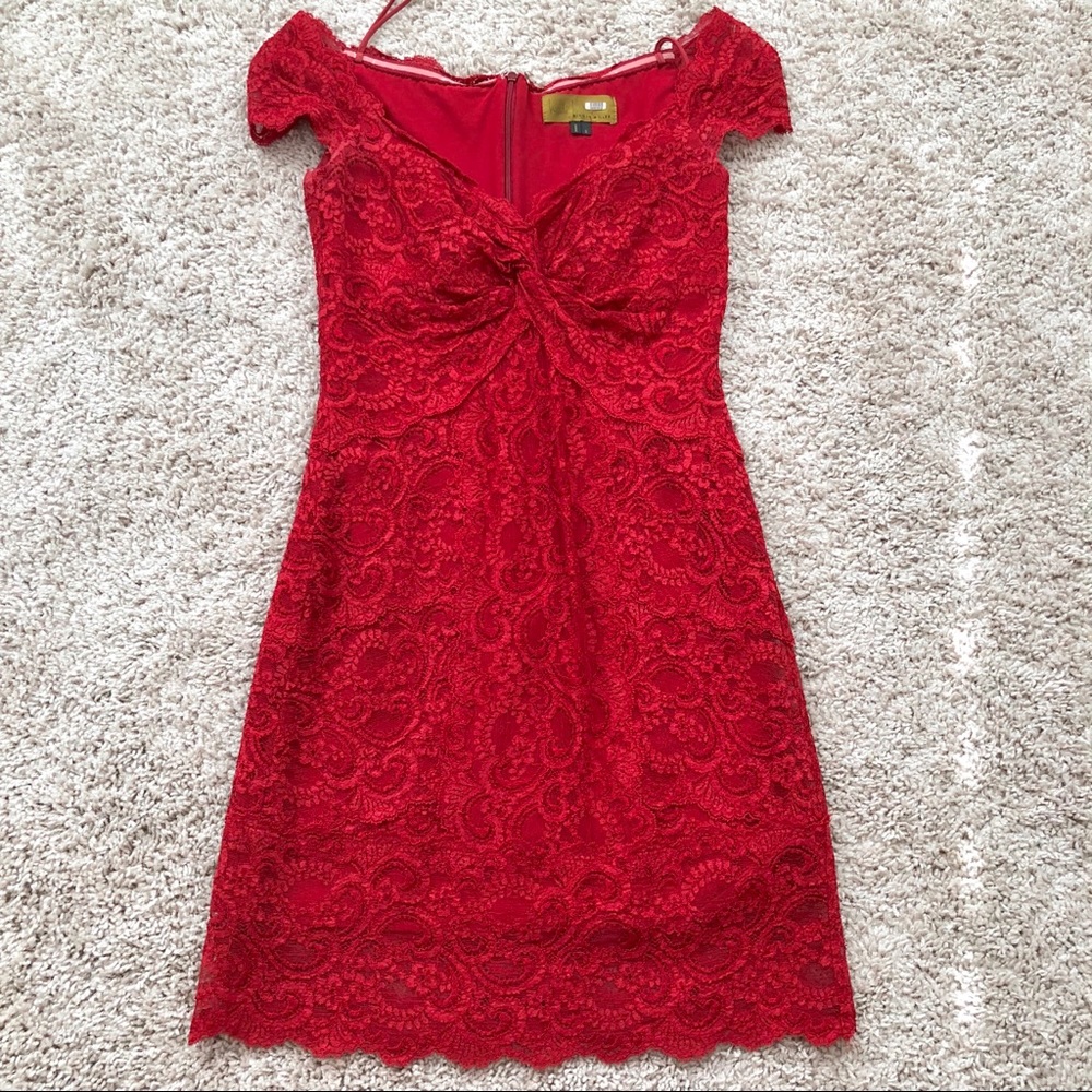 🔥NICOLE MILLER LACE OFF SHOULDER RED DRESS S - Picture 3 of 6